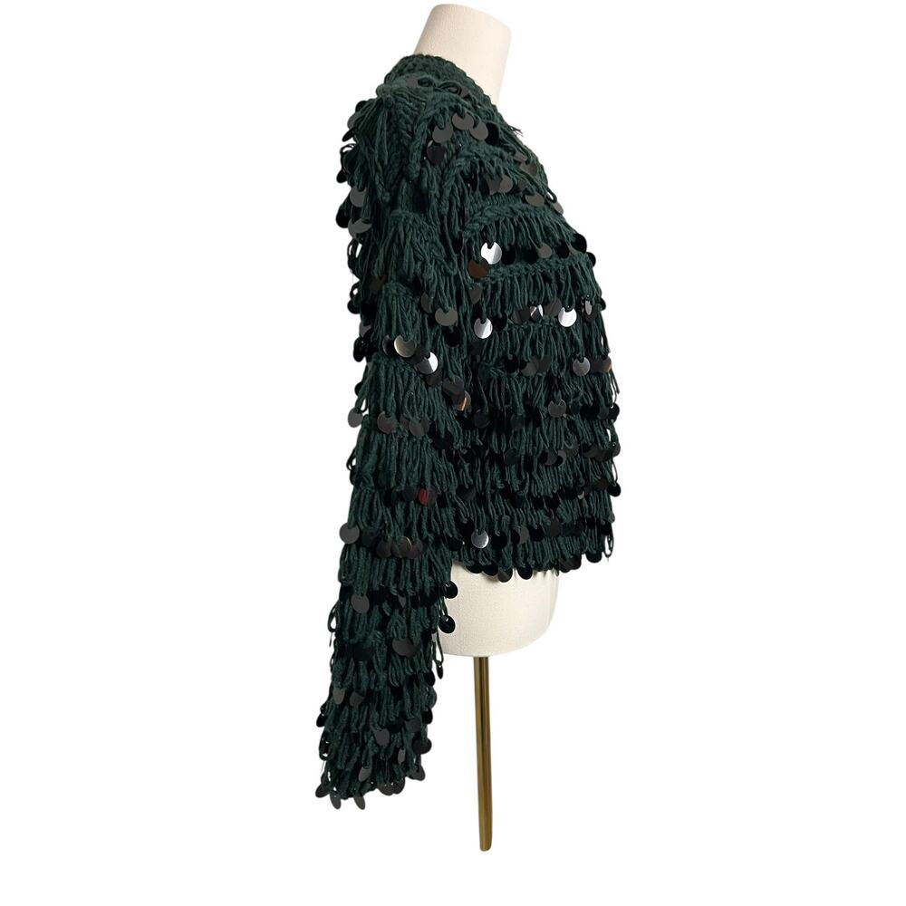 Forever 21 Cardigan Sweater Womens Small Hunter Green Sequin Chunky Knit Open - Picture 5 of 12